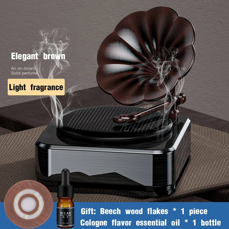 Aura Drive — Solar-Powered Retro Record Player Car Aromatherapy Diffuser