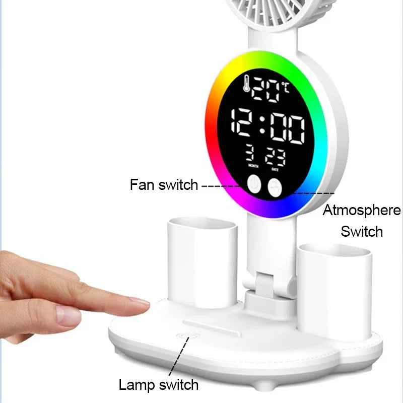 Aura Desk — 3-in-1 LED Study Lamp with Fan & Clock Display