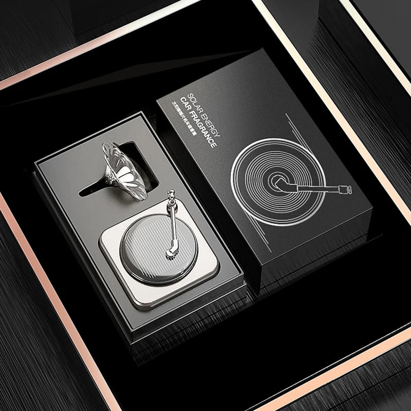 Aura Drive — Solar-Powered Retro Record Player Car Aromatherapy Diffuser