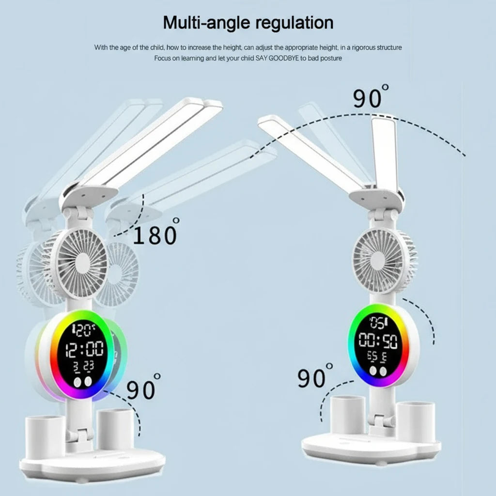 Aura Desk — 3-in-1 LED Study Lamp with Fan & Clock Display