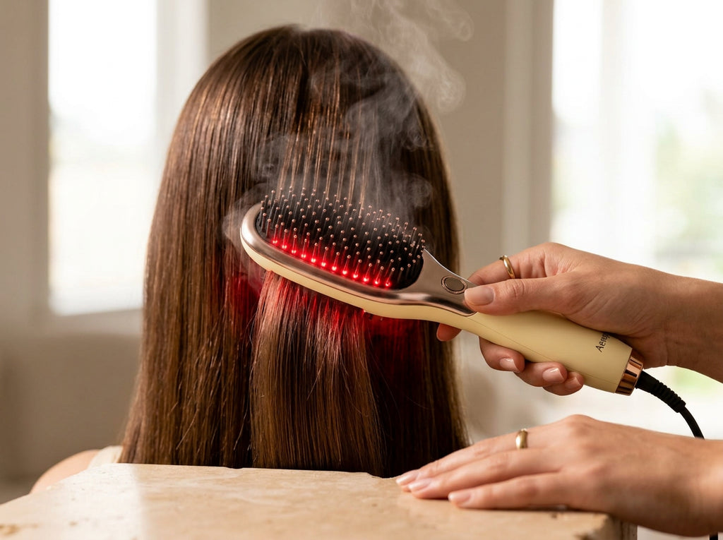 AuraHaven LED Steam Brush in use