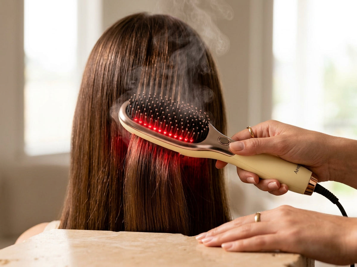 AuraHaven LED Steam Brush in use